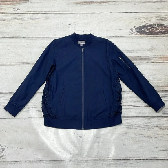 Chelsea28 Lace Jacket Full Zip Lace Back Navy Blue Size Large L - Picture 10 of 15